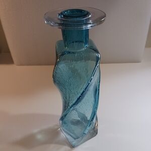 Vintage Blue Twisted Glass Vase 11 1/2" Tall Bullicante